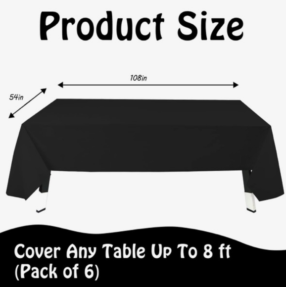 6pk Tablecloth Heavy Duty Plastic Disposable for 6 to 8 ft tables NEW - Picture 2 of 8